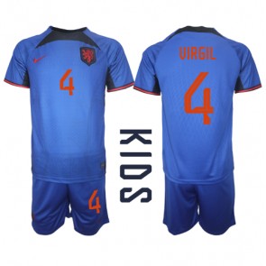 Holandsko Virgil van Dijk #4 Dětské Venkovní dres komplet MS 2022 Krátký Rukáv (+ trenýrky)